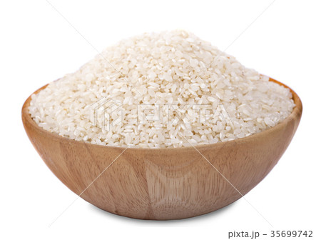 Japanese rice in a wooden on a white background 35699742