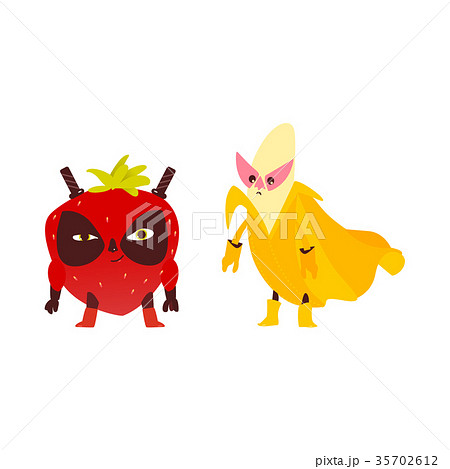 Ninja strawberry and superhero banana characters Ninja strawberry and superhero banana characters 35702612