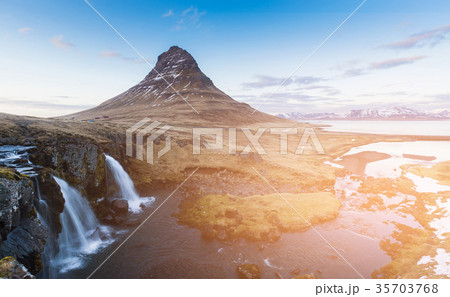 Kirkjufell foss natural volcano with waterfall Kirkjufell foss natural volcano with waterfall 35703768