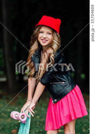 Portrait stylish fashion little girl child posing 35704609