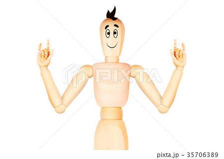smiling happy character rocking with hands in 35706389