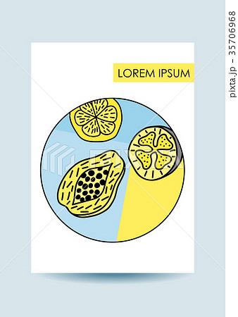 Card with tropical fruits in memphis style. Design 35706968