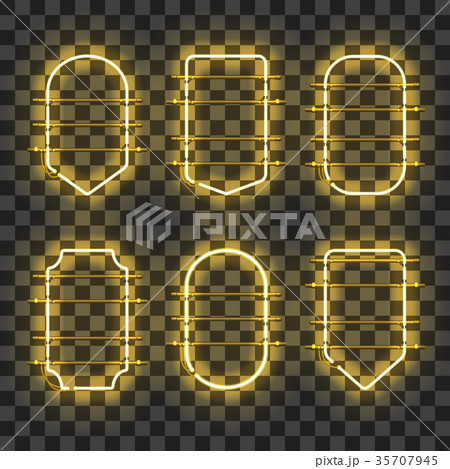 Set of realistic glowing yellow neon frames 35707945