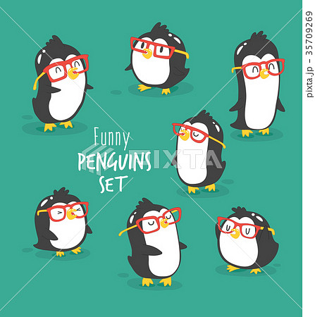 Set of cute penguins. Vector illustration 35709269