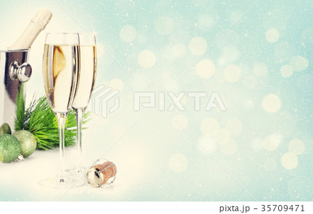 Champagne glasses and baubles christmas Champagne glasses and baubles christmas 35709471