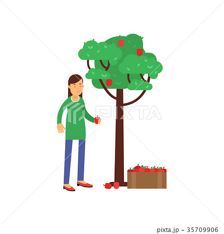 Smiling woman cartoon character harvesting from 35709906