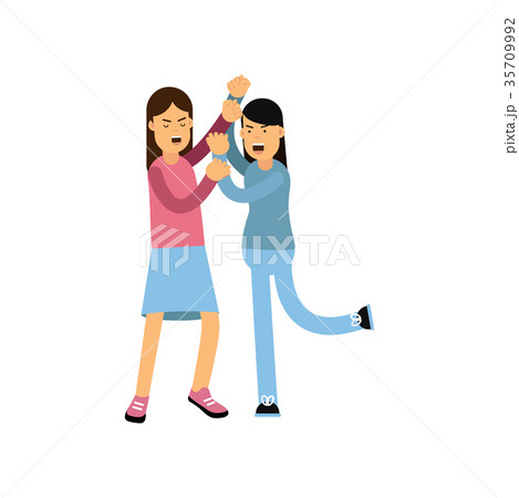 Flat cartoon characters of two mad women fighting 35709992