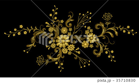 Realistic golden thread vector embroidery fashion 35710830