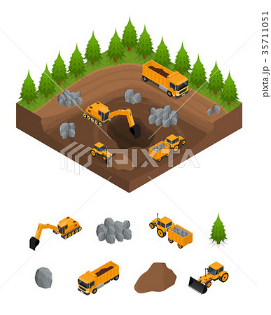 Construction Quarry with Excavators and Equipment 35711051
