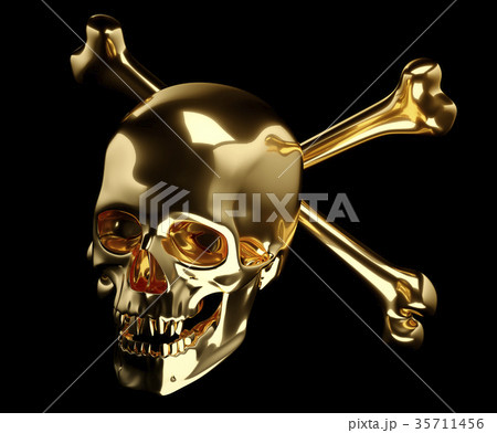 Golden Skull with crossed bones totenkopf isolated Golden Skull with crossed bones totenkopf isolated 35711456
