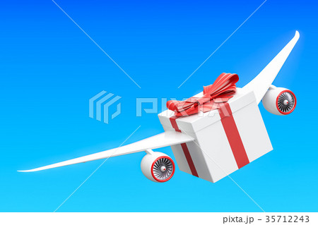 Gift delivery concept. Gift box with wings 35712243