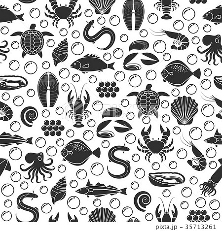 Seafood and fish icons seamless pattern Seafood and fish icons seamless pattern 35713261