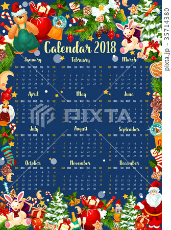 Christmas calendar template of 2018 New Year 35714380