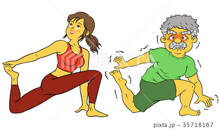 ダイエットヨガをする女性とシニア男性 ダイエットヨガをする女性とシニア男性 35718167