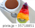 Fruit cake and coffee cup on white background 35718851