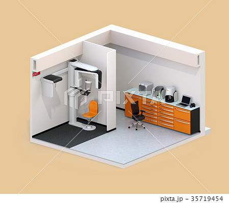 Con-beam CT、CADCAM設備が備えられている歯科画像処理ラボのアイソメイメージ 35719454