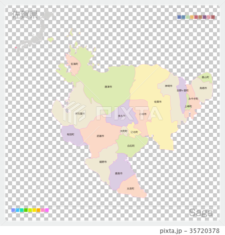 Map of Saga Prefecture (city / city / color coding) 35720378