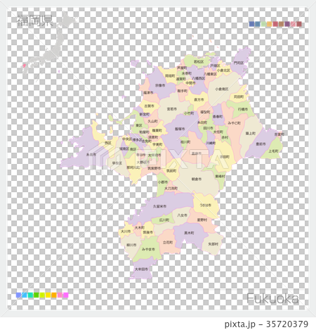 福岡縣地圖（市/市/彩色編碼） 35720379