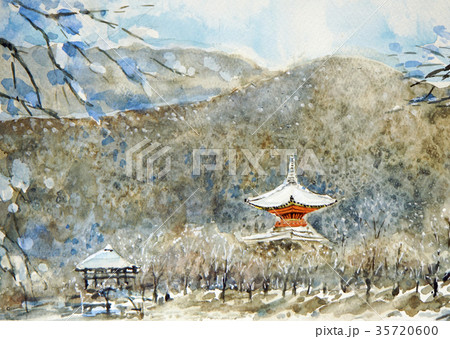 京都の雪景色を描いた大覚寺のスケッチ 35720600