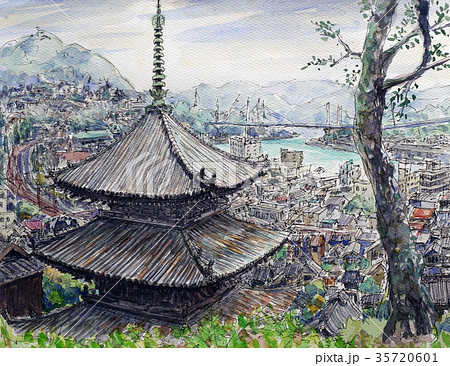 天寧寺三重塔　スケッチ　本四連絡橋のスケッチ 35720601