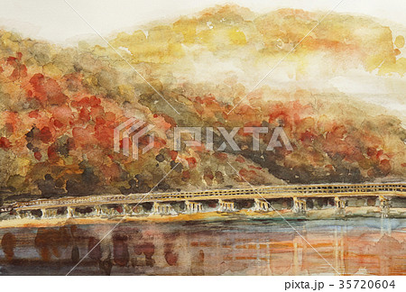京都 嵐山 秋のスケッチのイラスト素材