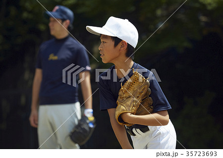 少年野球　投球の練習をする男の子　ポートレート 35723693