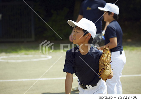 少年野球　投球の練習をする男の子　ポートレート 35723706