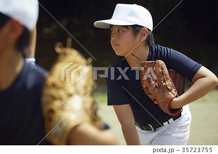 少年野球 投球の練習をする男の子 ポートレート 少年野球 投球の練習をする男の子 ポートレート 35723755