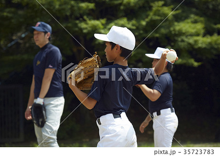 少年野球　投球の練習をする男の子　ポートレート 35723783