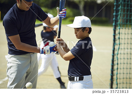 少年野球 バッティングの練習をする男の子 ポートレート 少年野球 バッティングの練習をする男の子 ポートレート 35723813