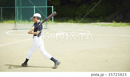 少年野球 バッティングの練習をする男の子 少年野球 バッティングの練習をする男の子 35723823