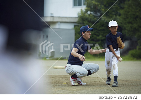 少年野球　投球の練習をする男の子　ポートレート 35723872
