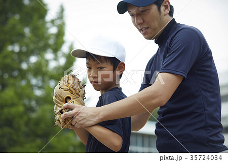 少年野球　投球の練習をする男の子　ポートレート 35724034