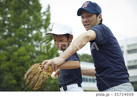少年野球　投球の練習をする男の子　ポートレート 35724039
