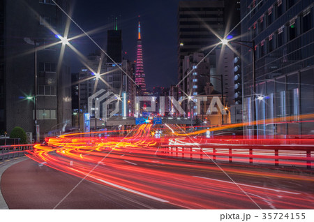【東京夜景】東京タワー 札の辻交差橋 エンジェルレッド 【東京夜景】東京タワー 札の辻交差橋 エンジェルレッド 35724155