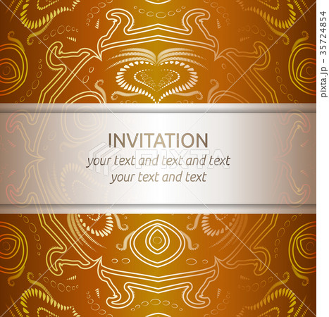 Invitation card in orange and gold with ornaments 35724854
