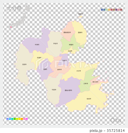 大分県の地図（市町村・色分け） 35725814