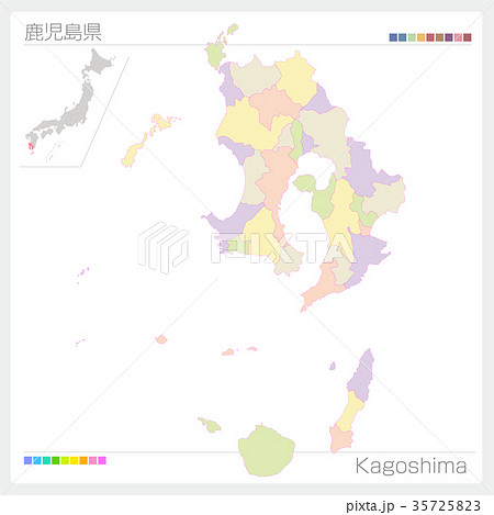 鹿児島県の地図（市町村・色分け） 35725823