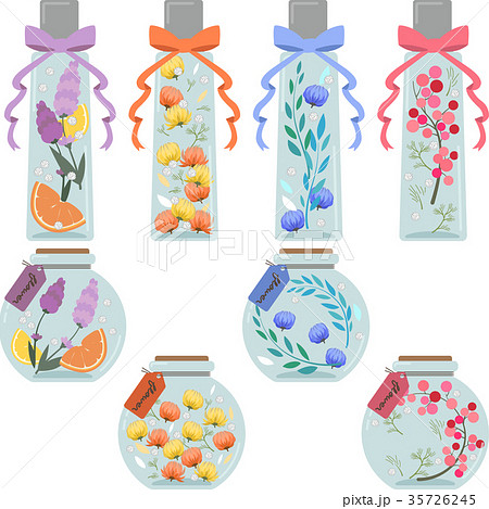 ハーバリウムのイラストセット 角型 丸型 のイラスト素材