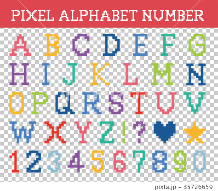 Pixel character alphabet and number set Pixel character alphabet and number set 35726659