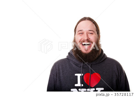 Happy hipster man with long brunette hair 35728117