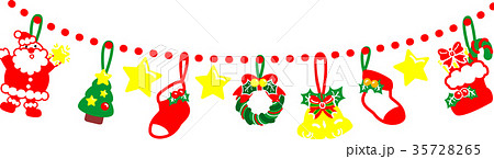 クリスマス飾ガーランド赤緑サンタクロース ツリー リース ベル ブーツ 靴下 星 プレゼント リボンのイラスト素材