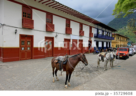 Colorful houses in colonial city Jardin, Antoquia 35729608