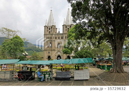 Church and main square in colonial city El Jardin 35729632