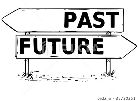 Two Arrow Sign Drawing Of Past Or Future Decisionのイラスト素材