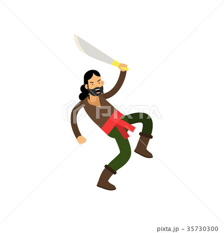Cartoon angry bearded pirate character with sword Cartoon angry bearded pirate character with sword 35730300