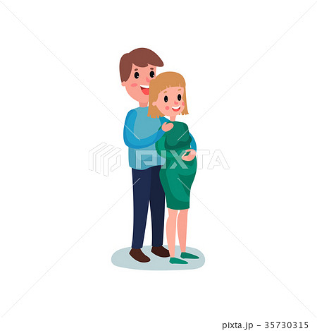 Young Happy Couple Hugging Cheerful Man Touchingのイラスト素材