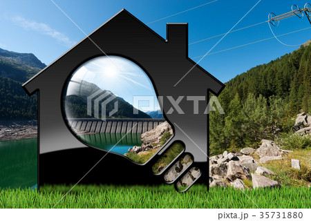 House with Light Bulb and Hydroelectric Power House with Light Bulb and Hydroelectric Power 35731880