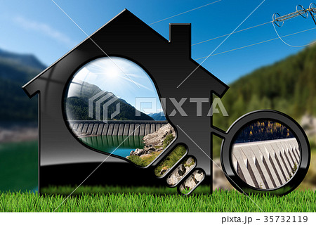House with Light Bulb and Hydroelectric Power 35732119