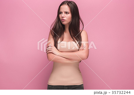 The young woman's portrait with sad emotions The young woman's portrait with sad emotions 35732244